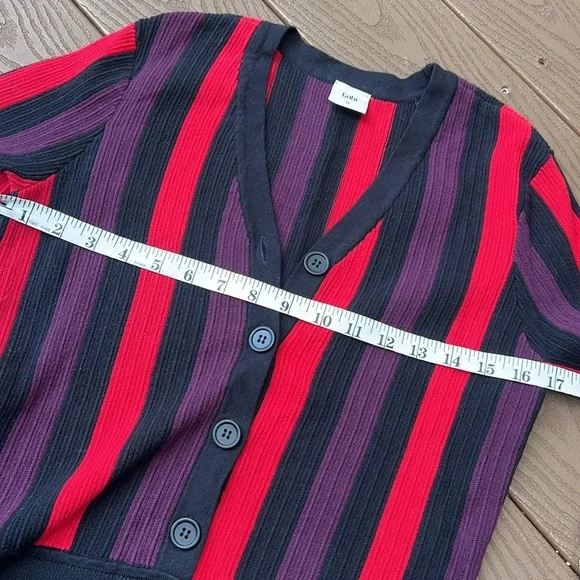 Cabi black purple, red button down cardigan style sweater top SZ M - Picture 7 of 9